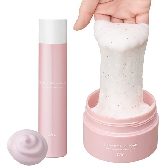 TBC のび~るお風呂ケアセット (ボディスクラブソープ・クリーミーボディウォッシュ) 角質ケア 洗浄ケア 美容成分配合 VIO 弱酸性処方 摩擦レス フレッシュローズのゆたかな香り