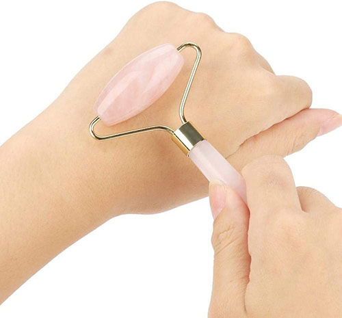 Gancon ナチュラルピンククリスタルマッサージャーボディフェイスマッサージローラーしわ除去スキンケア美容ツール - 画像 (4)