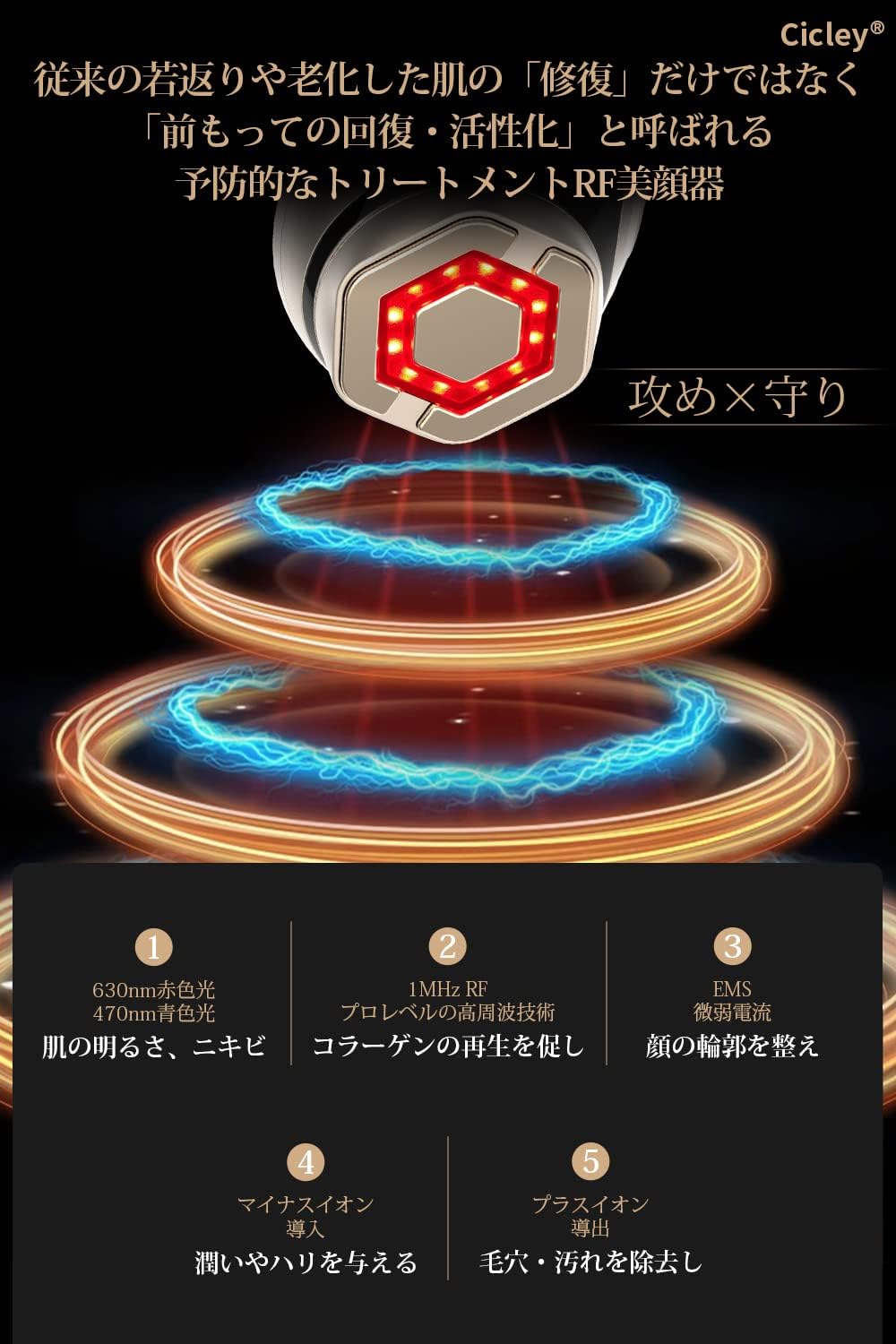 ラジオ波 イオン導入 イオン導出 EMS 光エステ 超音波振動 多機能美容器 - 画像 (6)